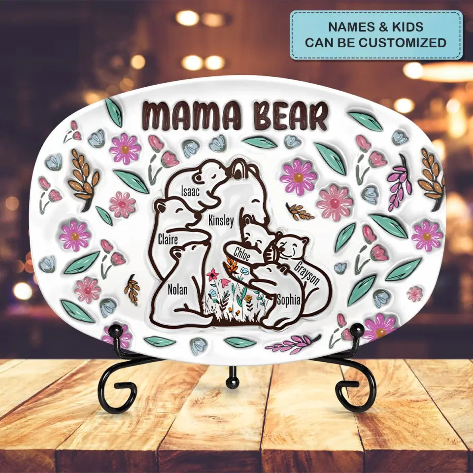Mama Bear - Personalized Custom Platter - Gift For Mom, Grandma, Family Members