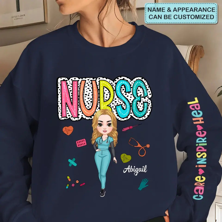 Care Inspire Heal  - Personalized Custom Sweatshirt - Nurse's Day, Appreciation Gift For Nurse
