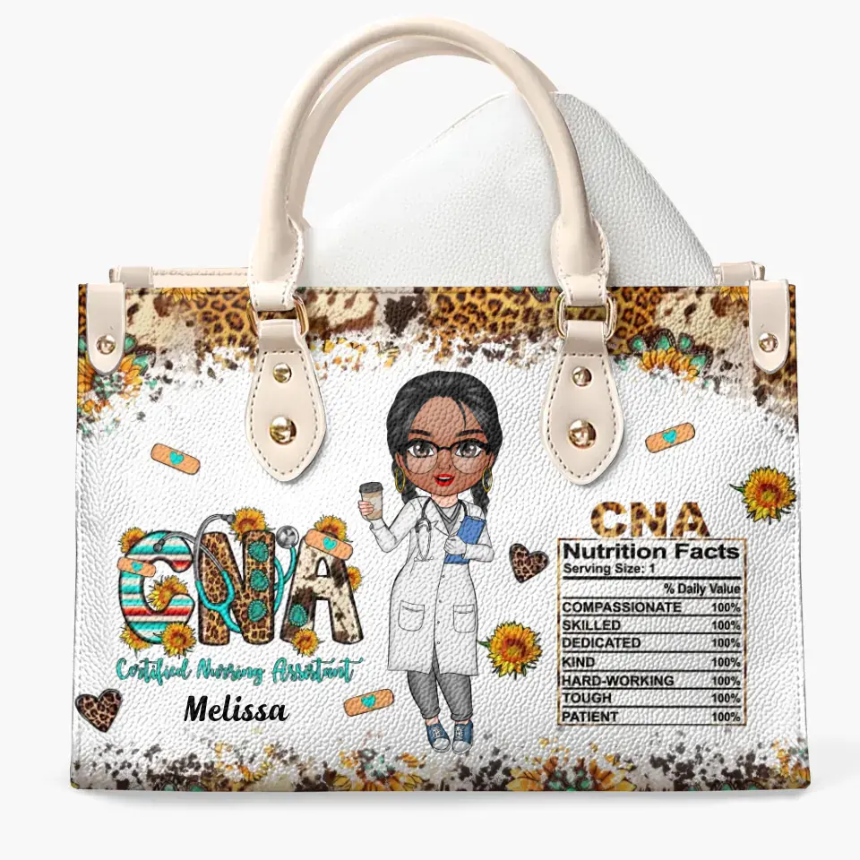 Personalized Leather Bag - Gift For CNA - Certified Nursing Assistant Nutrition Facts 2 ARND0014