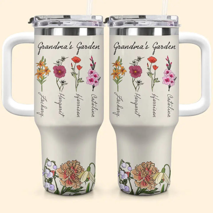 Grandma's Garden - Personalized Custom Tumbler With Handle - Mother's Day Gift For Grandma