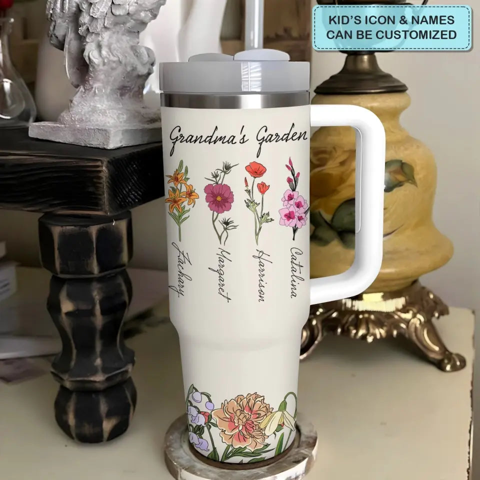 Grandma's Garden - Personalized Custom Tumbler With Handle - Mother's Day Gift For Grandma