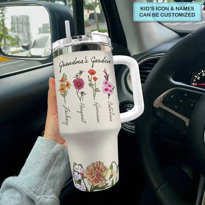 Grandma's Garden - Personalized Custom Tumbler With Handle - Mother's Day Gift For Grandma