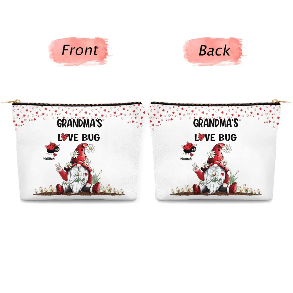 Grandma's Love Bugs - Personalized Custom Canvas Makeup Bag - Mother's Day Gift For Mom Grandma, Family Members