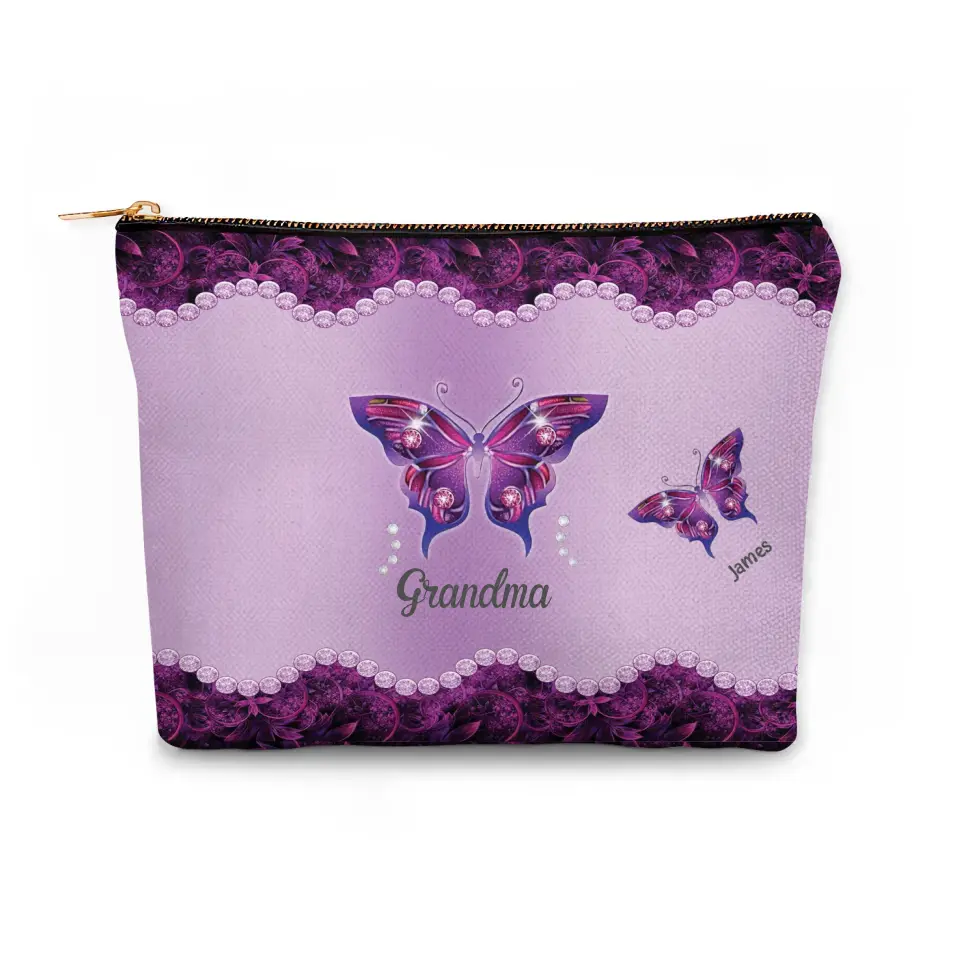 Grandma Butterfly - Personalized Custom Canvas Makeup Bag - Mother's Day Gift For Grandma, Family Members