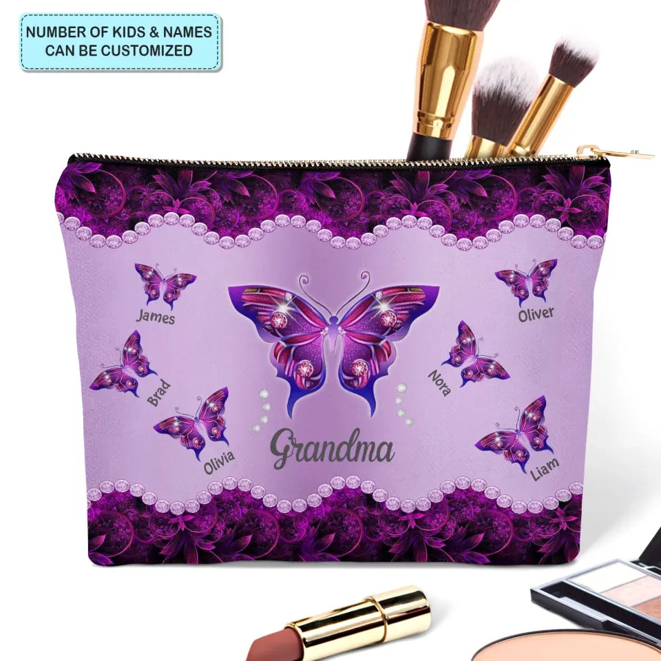 Grandma Butterfly - Personalized Custom Canvas Makeup Bag - Mother's Day Gift For Grandma, Family Members