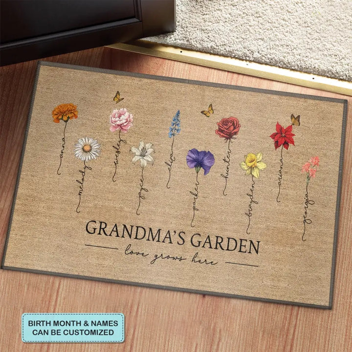 Grandma's Garden Love Grows Here - Personalized Custom Doormat - Mother's Day Gift For Mom, Grandma