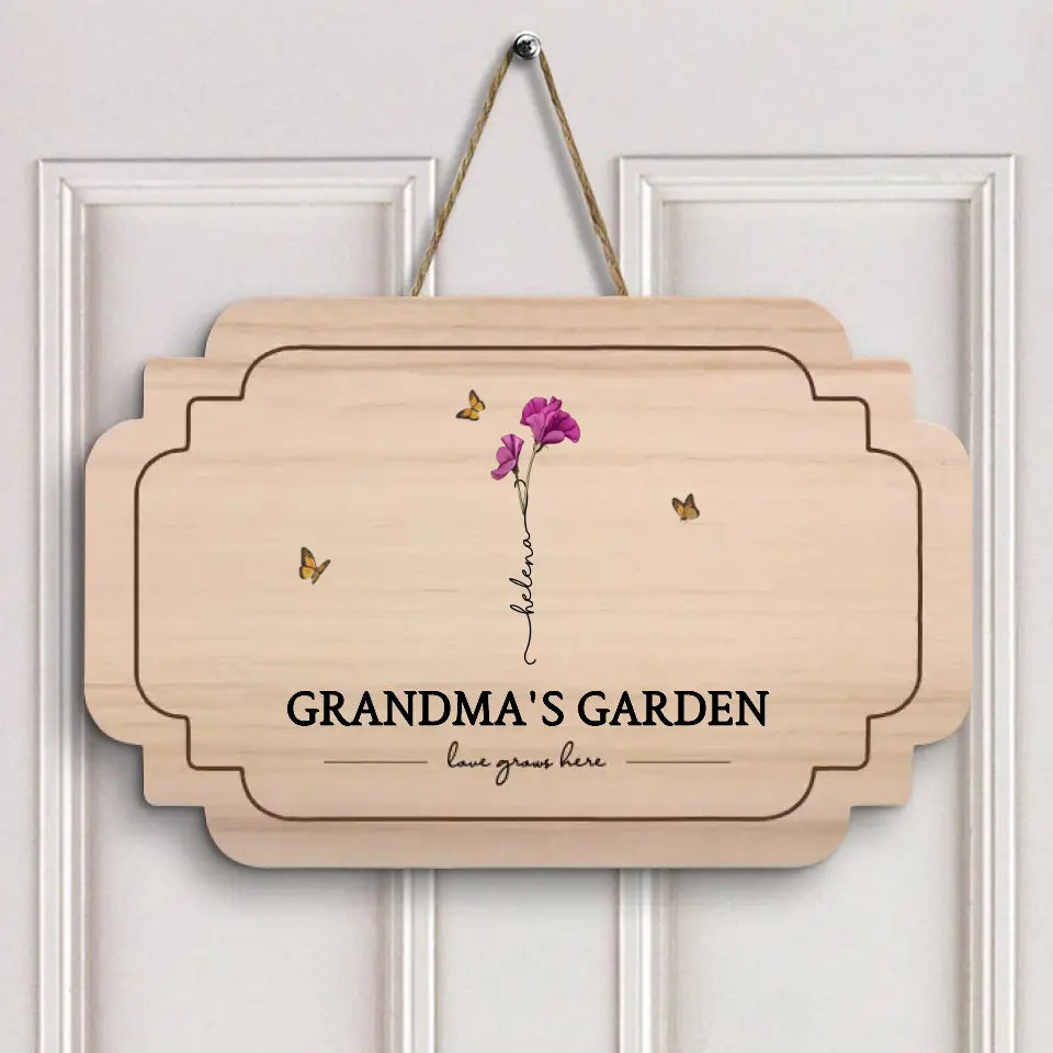 Love Grows Here - Personalized Custom Door Sign - Gift For Grandma