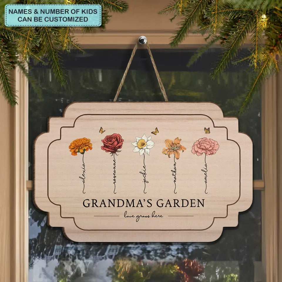 Love Grows Here - Personalized Custom Door Sign - Gift For Grandma