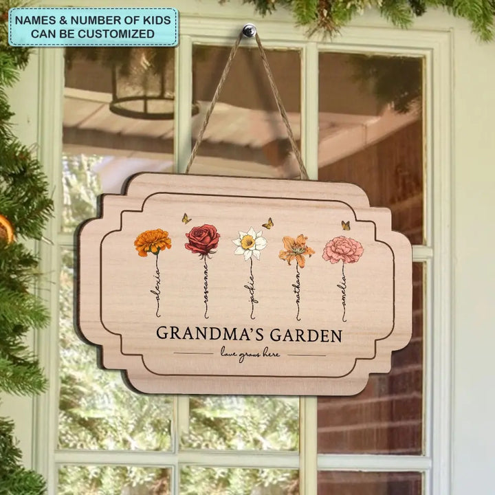 Love Grows Here - Personalized Custom Door Sign - Gift For Grandma