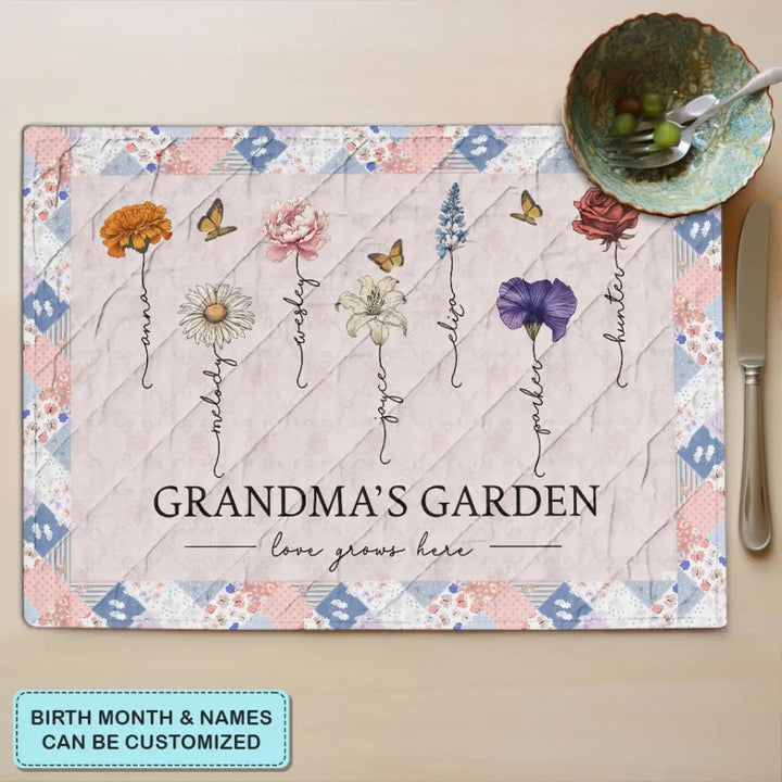 Grandma's Garden Love Grows Here - Personalized Custom Quilted Place Mat - Mother's Day Gift For Mom, Grandma