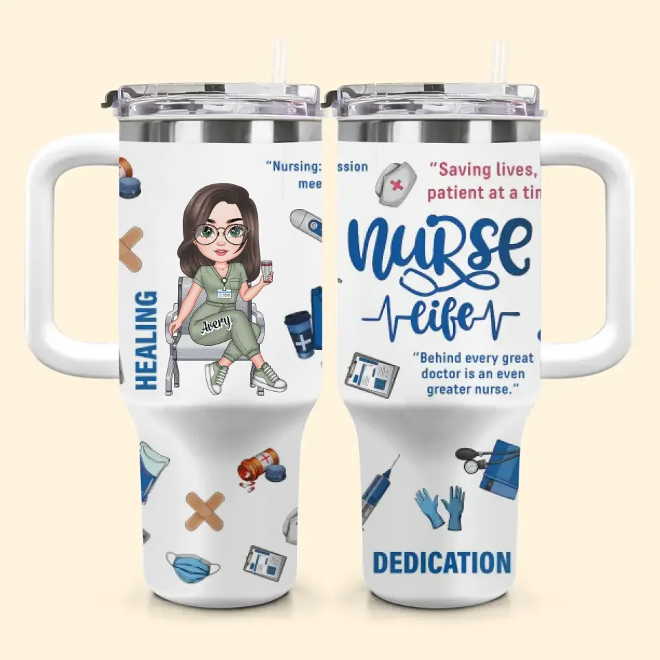 Caring Hands Compassionate Hearts - Personalized Custom Tumbler With Handle - Nurse's Day, Appreciation Gift For Nurse