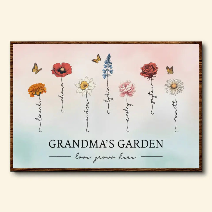 Grandma's Garden Love Grows Here - Personalized Custom Poster/Wrapped Canvas - Mother's Day Gift For Grandma, Mom