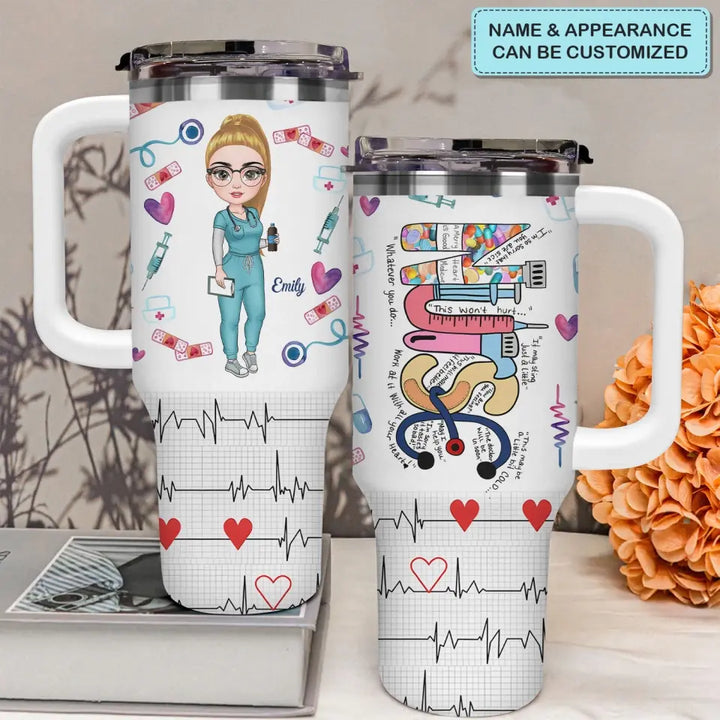 Heart Beat Nurse Life - Personalized Custom Tumbler With Handle - Nurse's Day, Appreciation Gift For Nurse