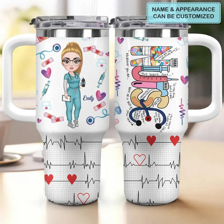 Heart Beat Nurse Life - Personalized Custom Tumbler With Handle - Nurse's Day, Appreciation Gift For Nurse