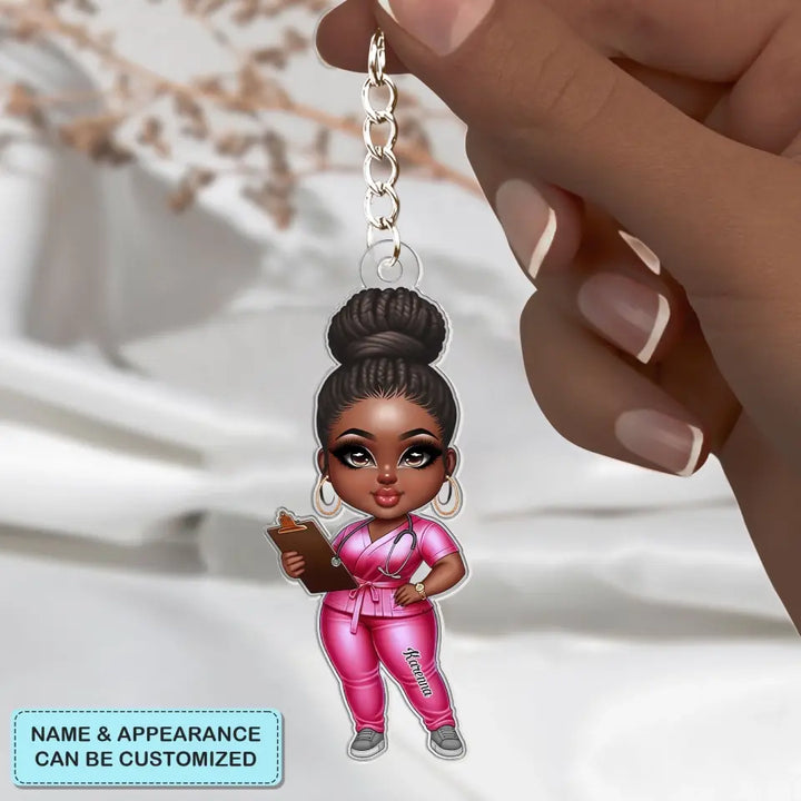 Black Nurse - Personalized Custom Acrylic Keychain - Nurse's Day, Appreciation Gift For Nurse CLA0HD025