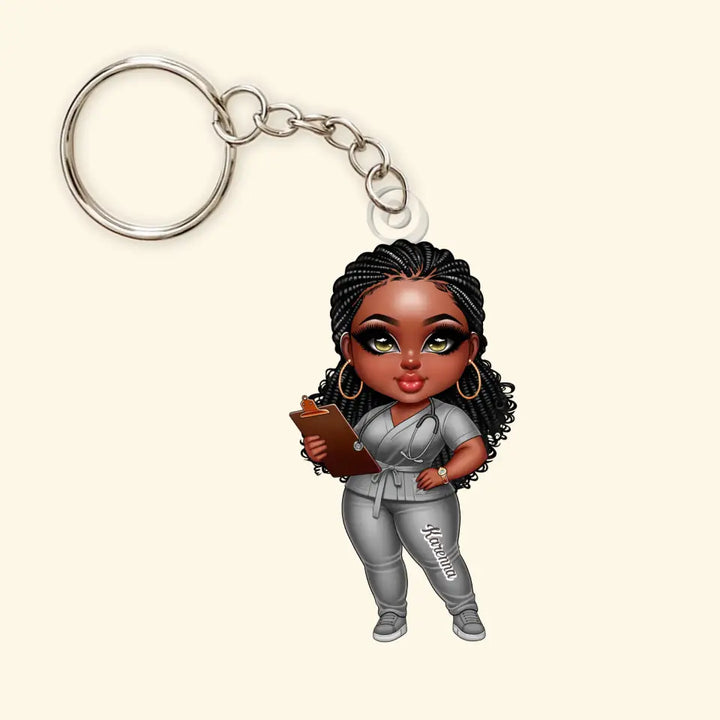 Black Nurse - Personalized Custom Acrylic Keychain - Nurse's Day, Appreciation Gift For Nurse CLA0HD025