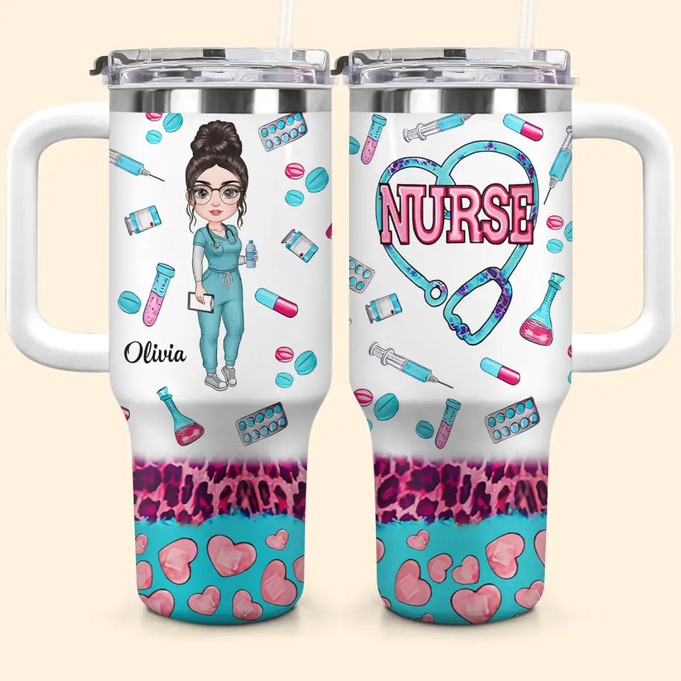 Nurse Life Leopard - Personalized Custom Tumbler With Handle - Nurse's Day, Appreciation Gift For Nurse