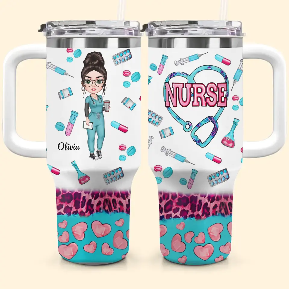 Nurse Life Leopard - Personalized Custom Tumbler With Handle - Nurse's Day, Appreciation Gift For Nurse