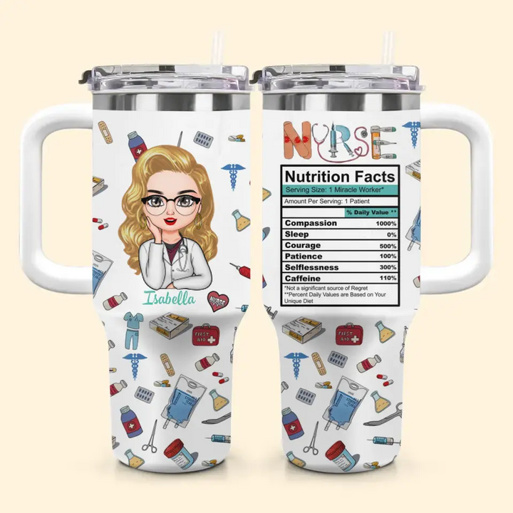 Nurse Nutrition Facts - Personalized Custom Tumbler With Handle - Nurse's Day, Appreciation Gift For Nurse