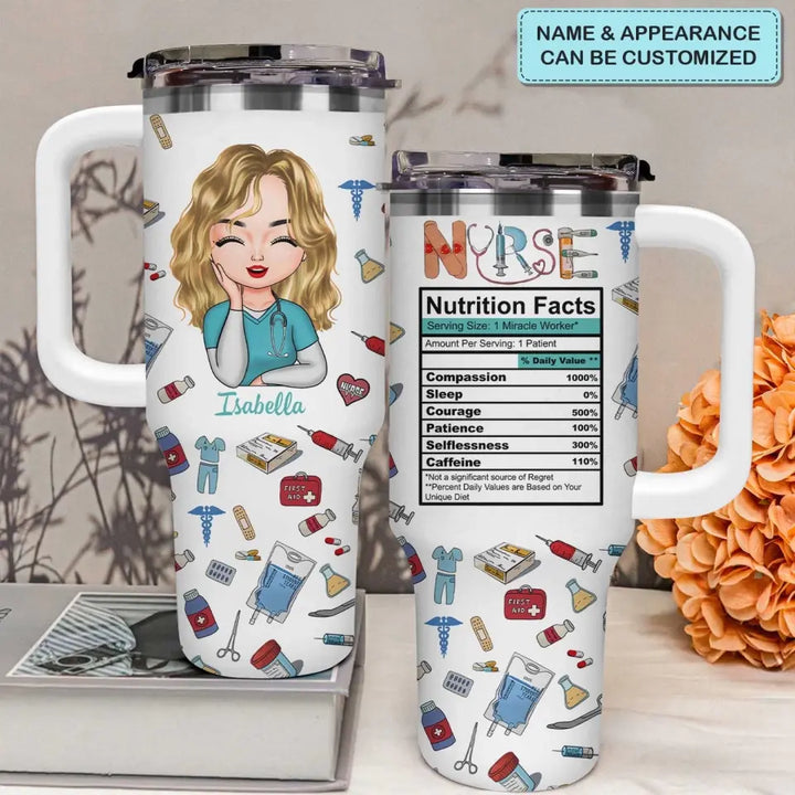Nurse Nutrition Facts - Personalized Custom Tumbler With Handle - Nurse's Day, Appreciation Gift For Nurse