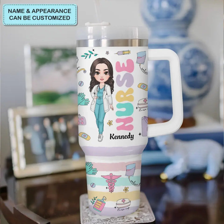 Can't Talk Right Now Doing Nurse Stuff - Personalized Custom Tumbler With Handle - Nurse's Day, Appreciation Gift For Nurse