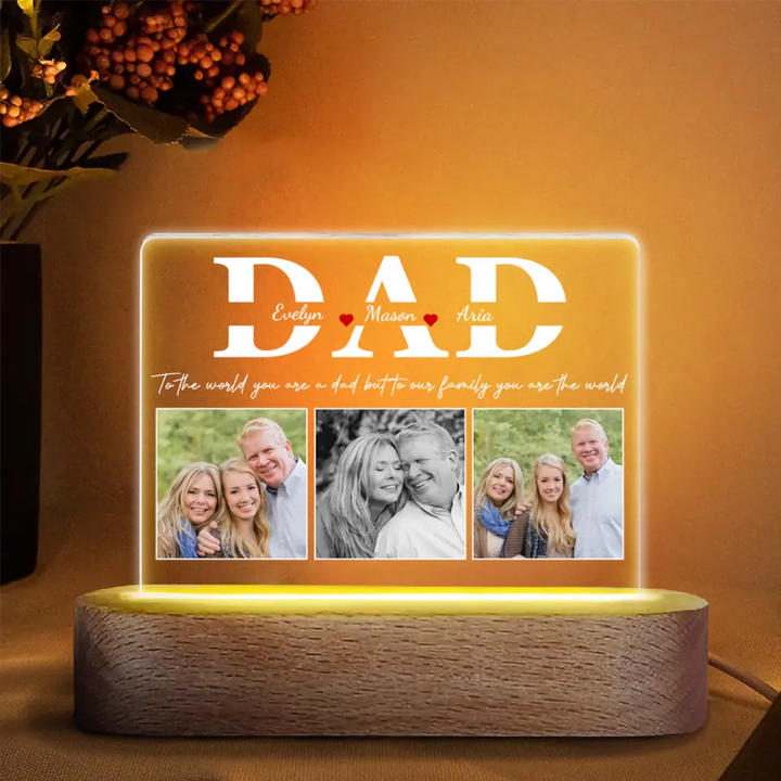 To Our Family You Are The World - Personalized Custom Acrylic LED Night Light - Father's Day Gift For Dad