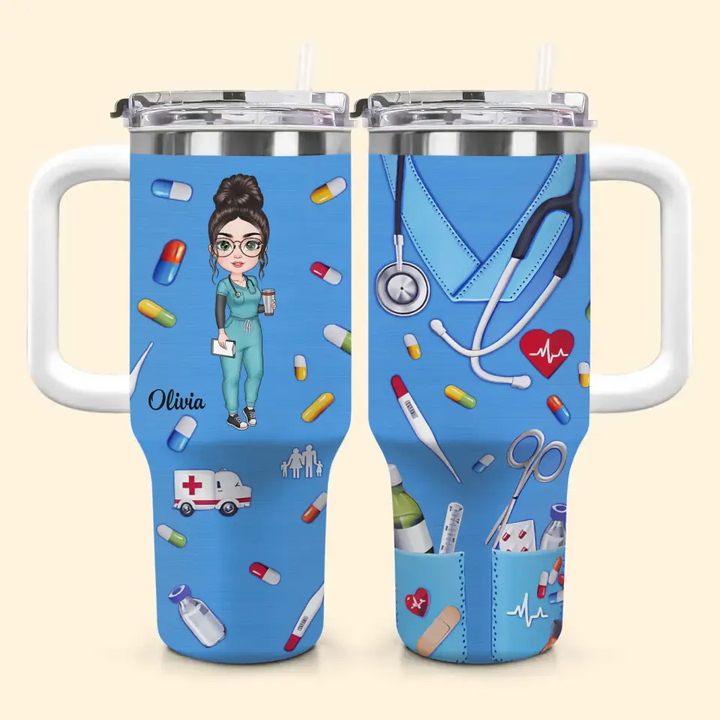 Nurse Scrubs - Personalized Custom Tumbler With Handle - Nurse's Day, Appreciation Gift For Nurse