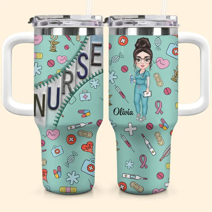 Nurse Life - Personalized Custom Tumbler With Handle - Nurse's Day, Appreciation Gift For Nurse