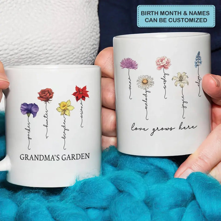 Nana's Garden - Personalized Custom White Mug - Gift For Grandma, Family Members