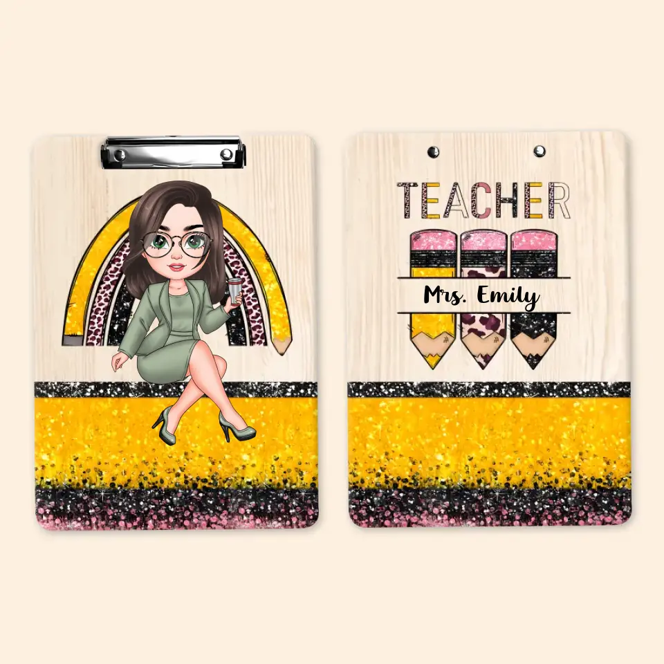 Teacher Pencil Glitter - Personalized Custom Clipboard - Teacher's Day, Appreciation Gift For Teacher
