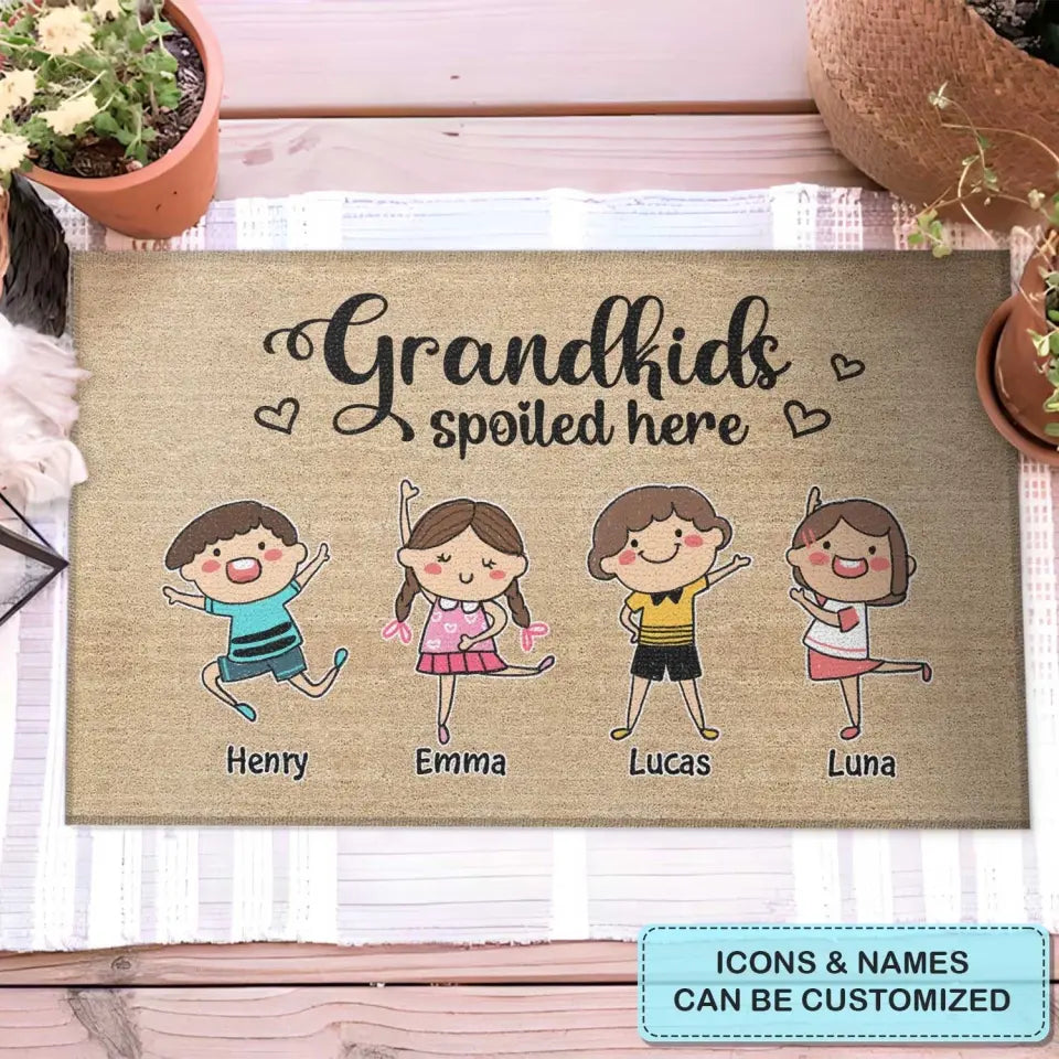 Grandkids Spoiled Here - Personalized Custom Doormat - Mother's Day Gift For Grandma