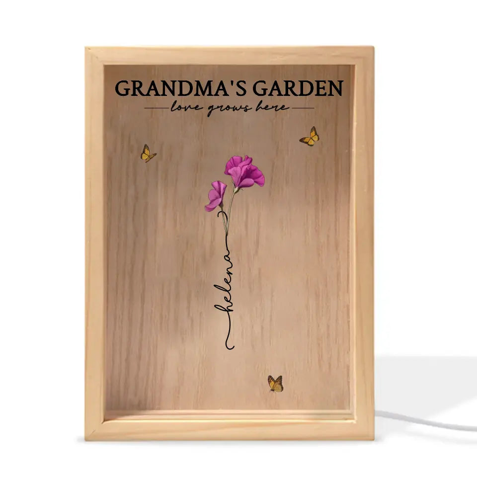 Grandma's Garden Love Grows Here - Personalized Custom Photo Frame Box - Mother's Day Gift For Grandma