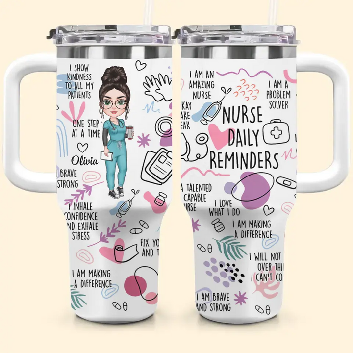 Nurse Daily Affirmations - Personalized Custom Tumbler With Handle - Nurse's Day, Appreciation Gift For Nurse