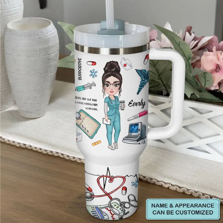 Love Being A Nurse - Personalized Custom Tumbler With Handle - Nurse's Day, Appreciation Gift For Nurse