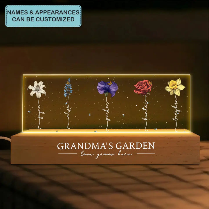 Nana's Garden  Love Grows Here - Personalized Custom Name Night Light -  Gift For Family, Family Members