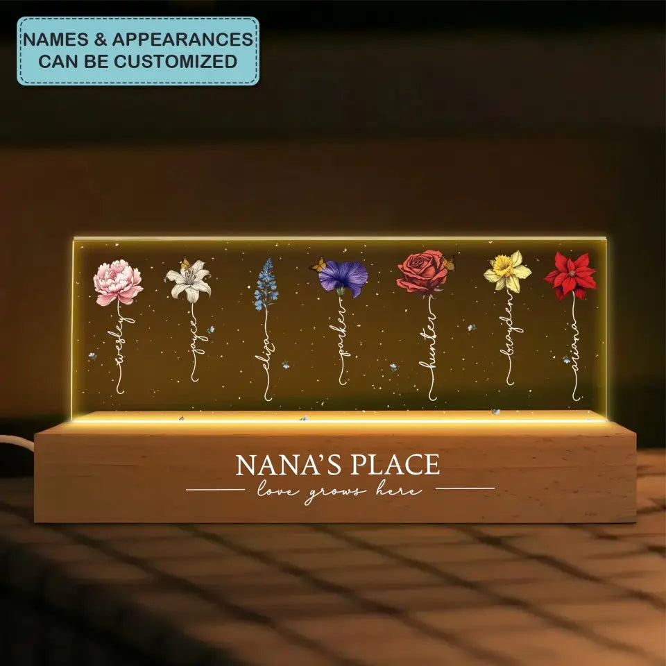 Nana's Garden  Love Grows Here - Personalized Custom Name Night Light -  Gift For Family, Family Members