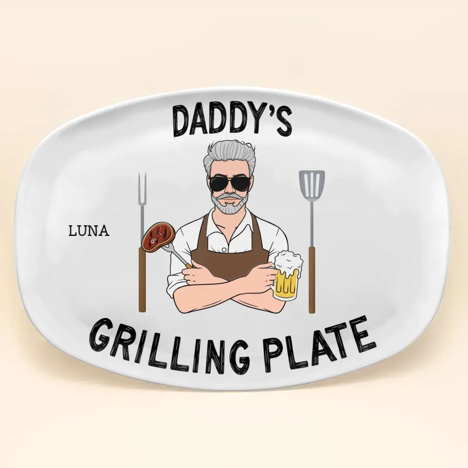 Daddy's Grilling Plate - Personalized Custom Platter - Father's Day Gift For Dad