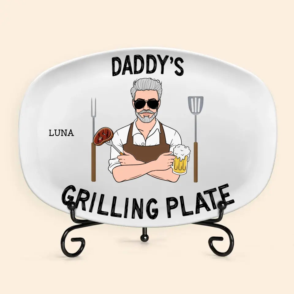 Daddy's Grilling Plate - Personalized Custom Platter - Father's Day Gift For Dad