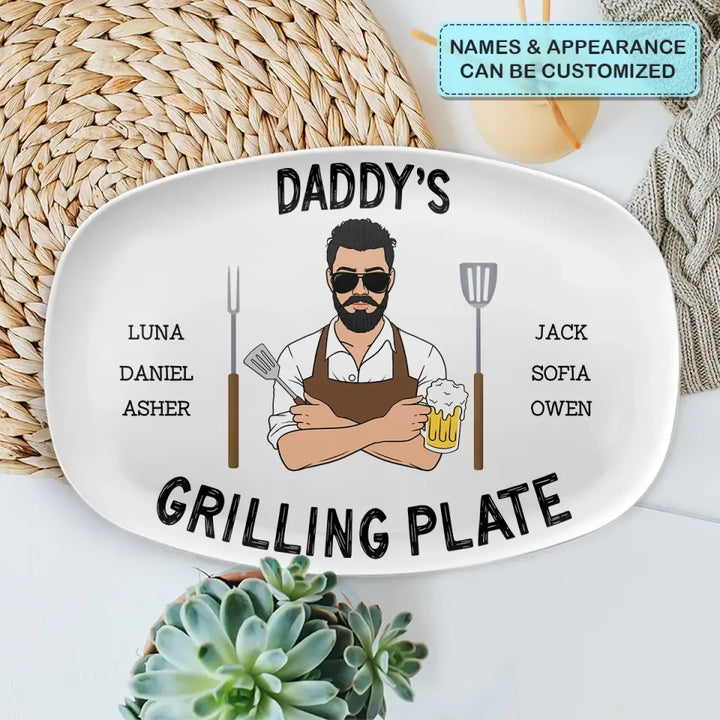 Daddy's Grilling Plate - Personalized Custom Platter - Father's Day Gift For Dad