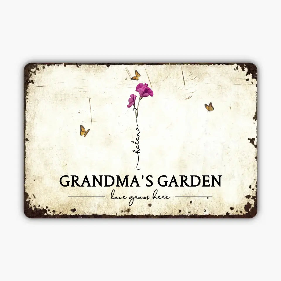 Grandma's Garden Love Grows Here - Personalized Custom Metal Sign - Gift For Grandma