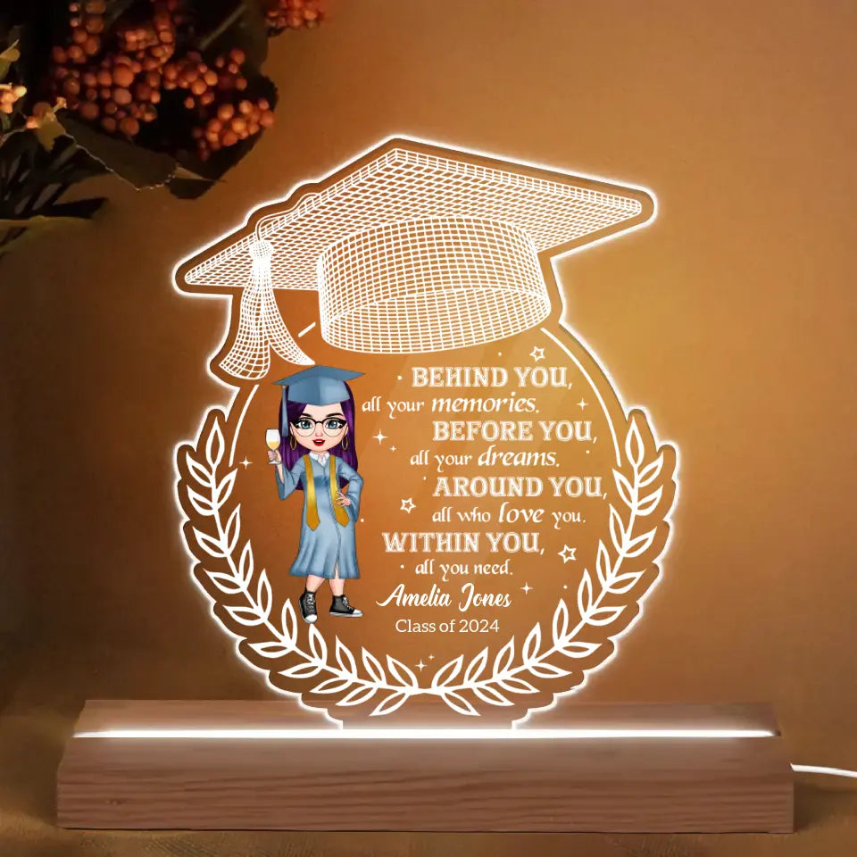 Behind You All Your Memories - Personalized Custom 3D LED Light Wooden Base - Graduation Gift