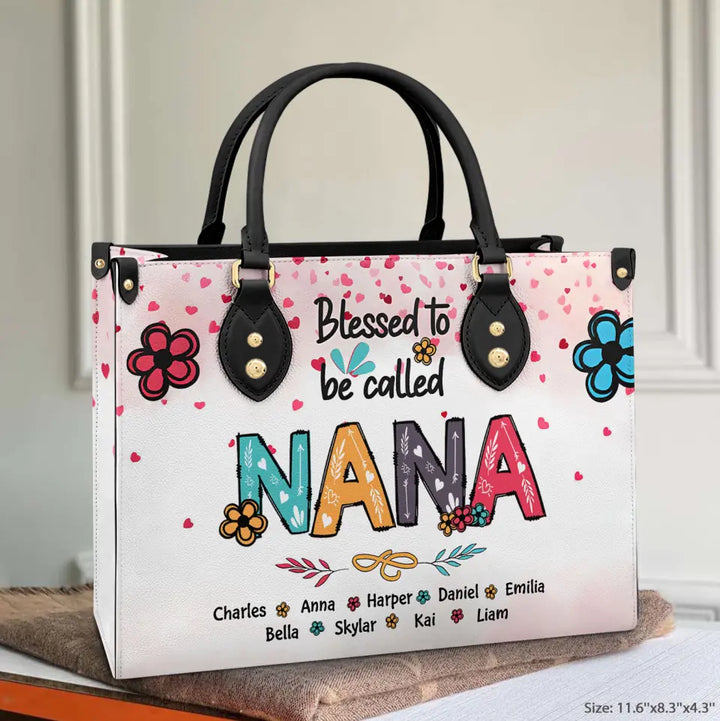 Blessed To Be Called Grandma - Personalized Custom Leather Bag - Mother's Day Gift For Grandma, Mom, Family Members