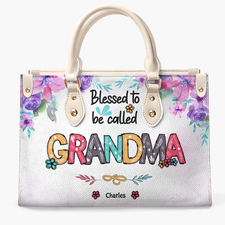Blessed To Be Called Grandma - Personalized Custom Leather Bag - Mother's Day Gift For Grandma, Mom, Family Members