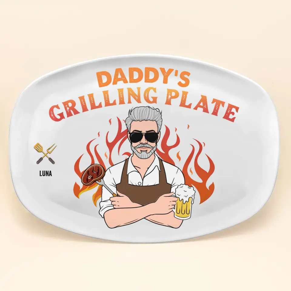 Dad's Grilling Plate - Personalized Custom Platter - Father's Day Gift For Dad