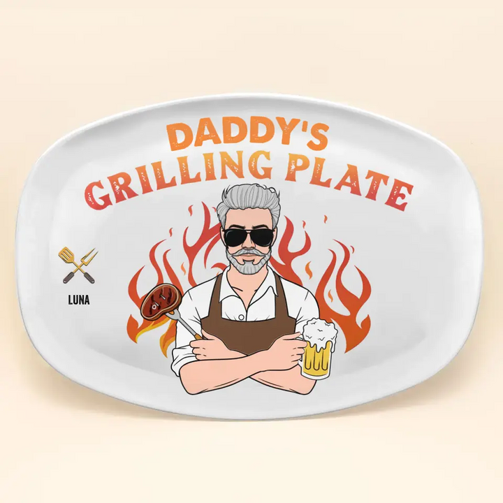 Dad's Grilling Plate - Personalized Custom Platter - Father's Day Gift For Dad
