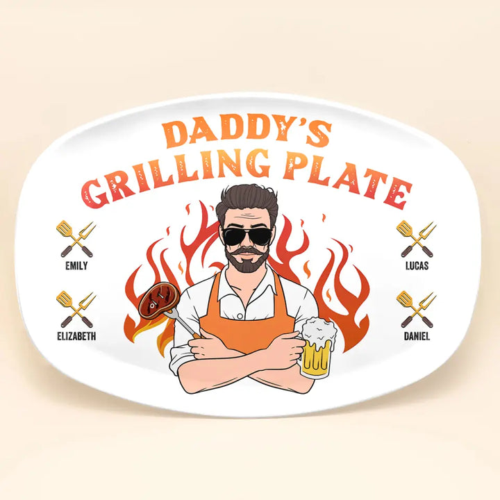 Dad's Grilling Plate - Personalized Custom Platter - Father's Day Gift For Dad