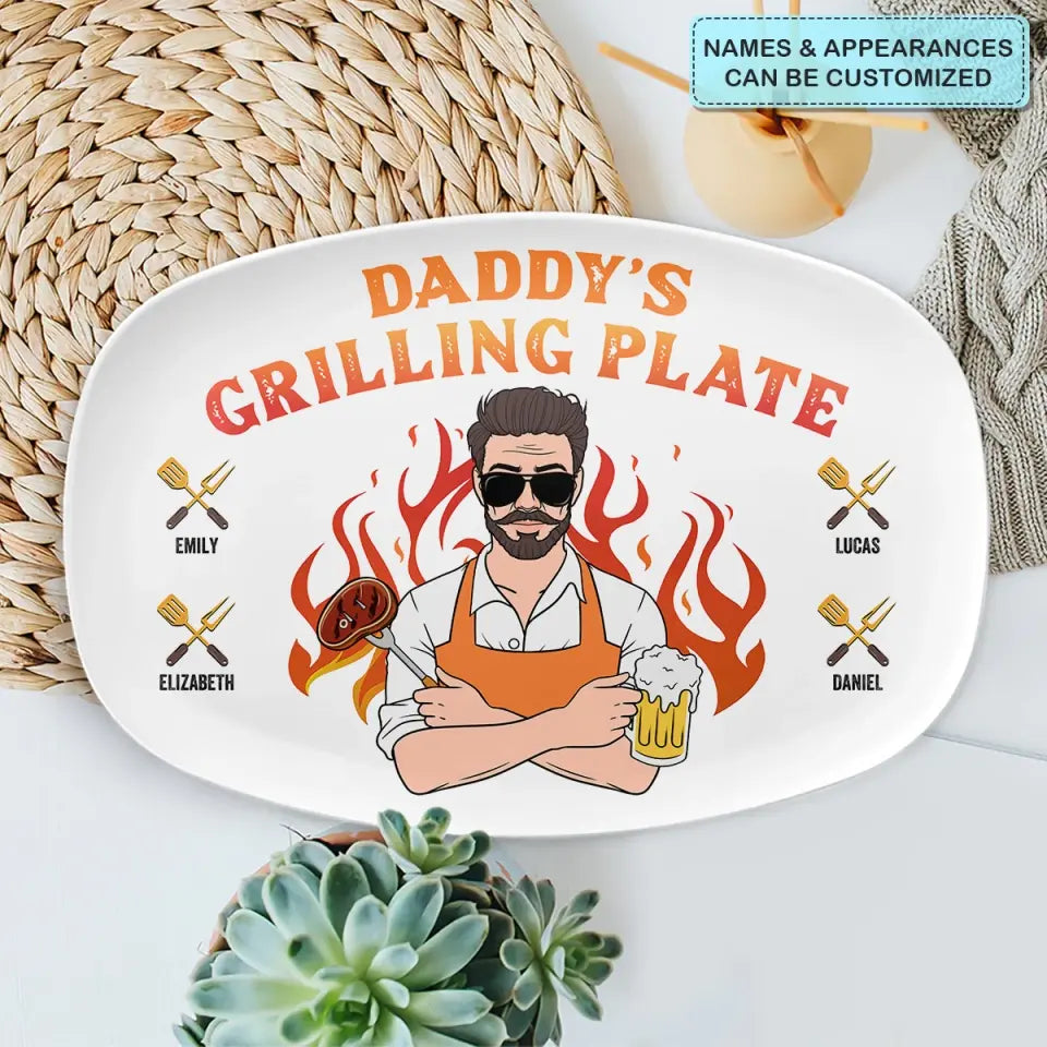 Dad's Grilling Plate - Personalized Custom Platter - Father's Day Gift For Dad