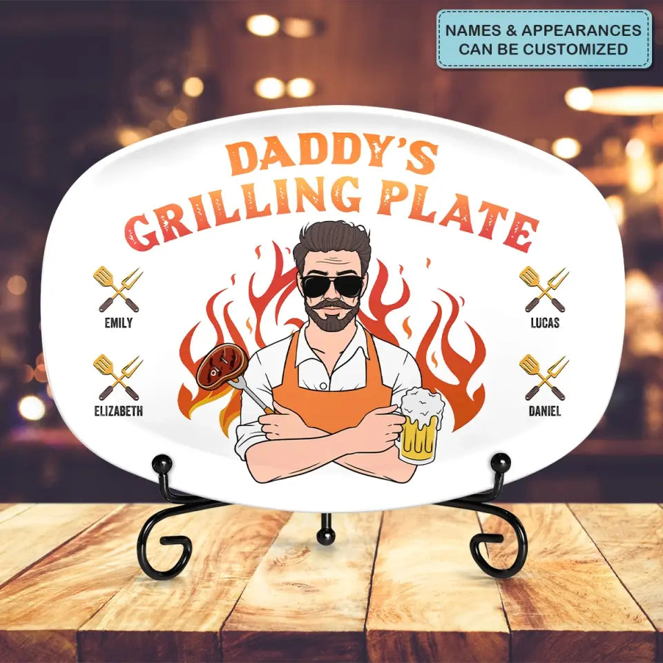 Dad's Grilling Plate - Personalized Custom Platter - Father's Day Gift For Dad