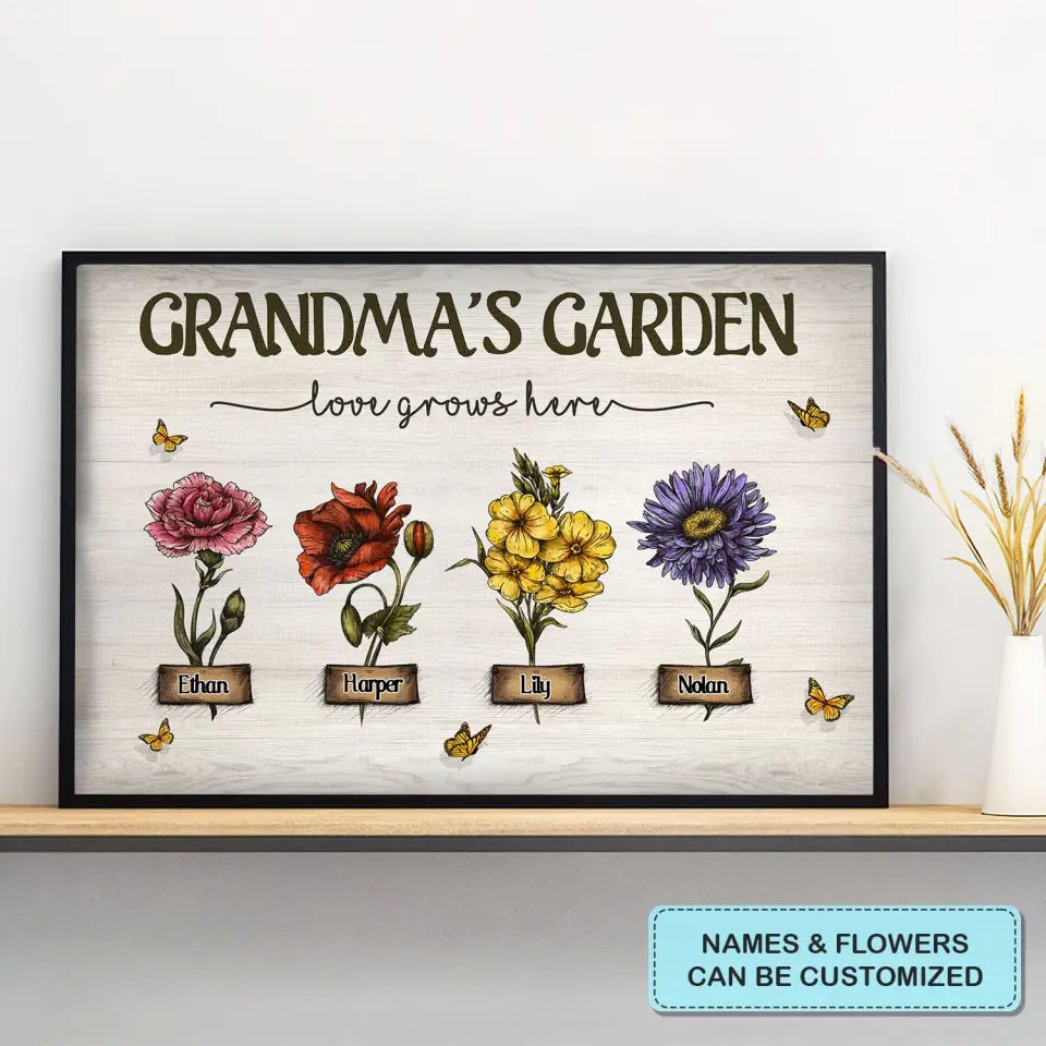 Nana's Garden - Personalized Custom Poster/Wrapped Canvas - Gift For Grandma, Family Members