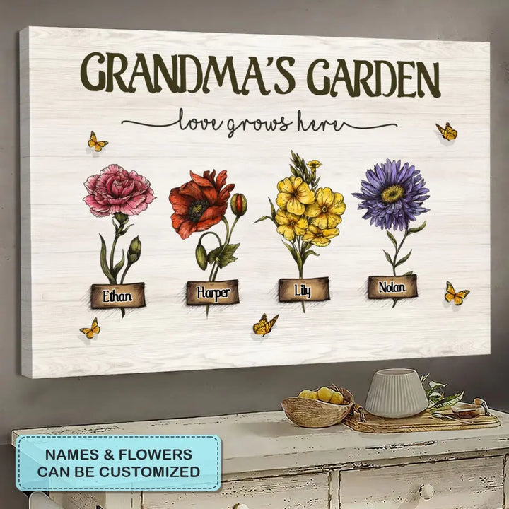 Nana's Garden - Personalized Custom Poster/Wrapped Canvas - Gift For Grandma, Family Members